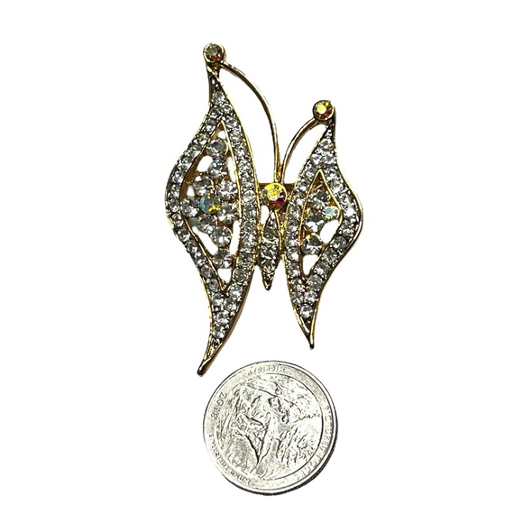 Vintage Kirk’s Folly Rare Gold tone Butterfly Rhinestone Brooch Pin Signed - Picture 7 of 10